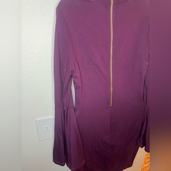 Venus Bell Sleeve Mock Neck Bodycon Dress – Plum Purple – Size M - Picture 8 of 8